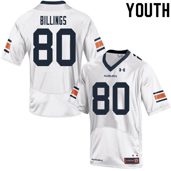 Auburn Tigers Youth Jackson Billings #80 White Under Armour Stitched College 2020 NCAA Authentic Football Jersey LSE8574ZN